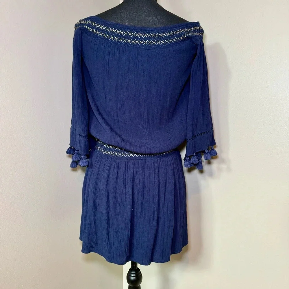 Lilly Pulitzer Joelle Off Shoulder True Navy Blue Mini Dress size XS‎ tassels